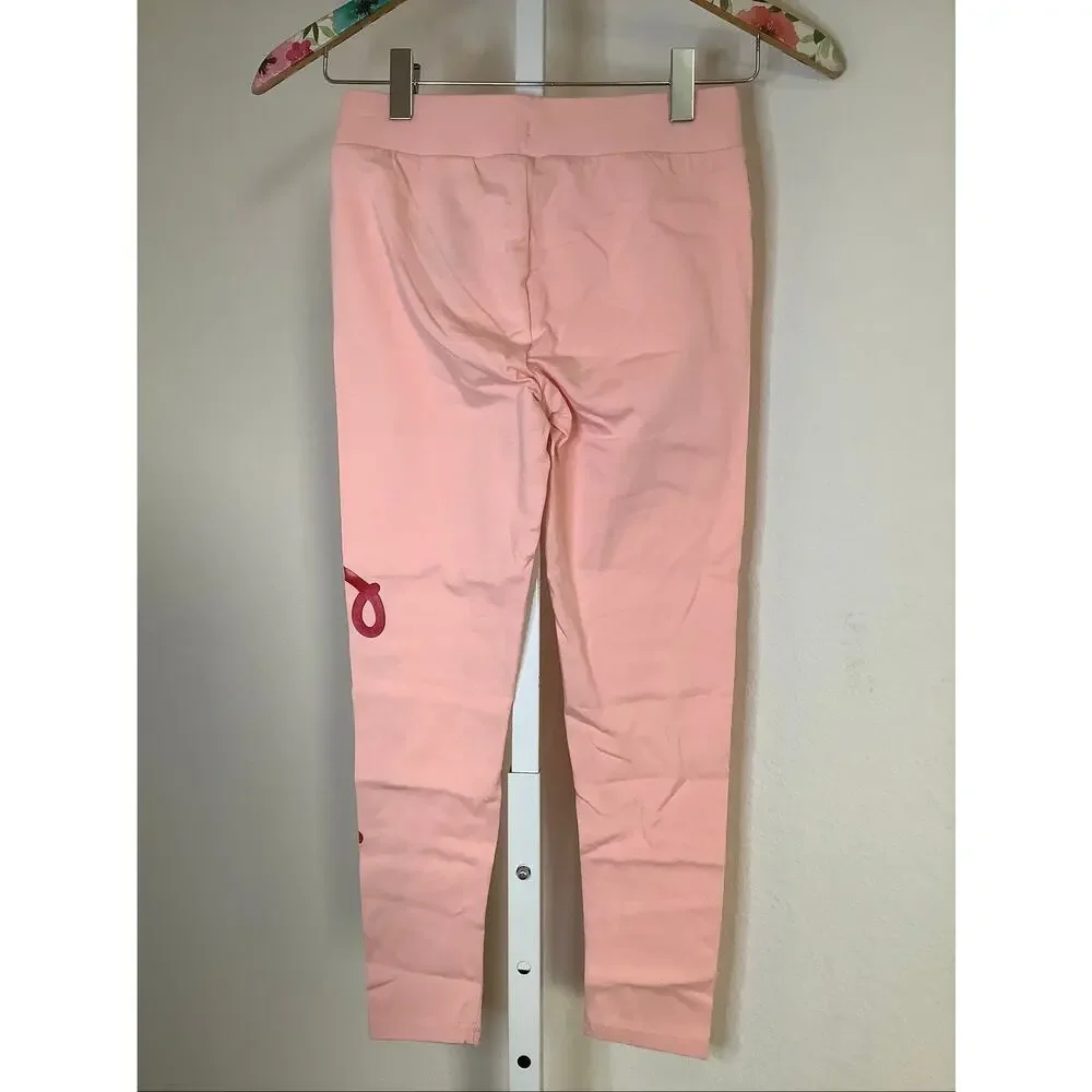 Converse Girls MD Storm Pink Logo Metallic Ink Print Leggings Streetwear U7-8